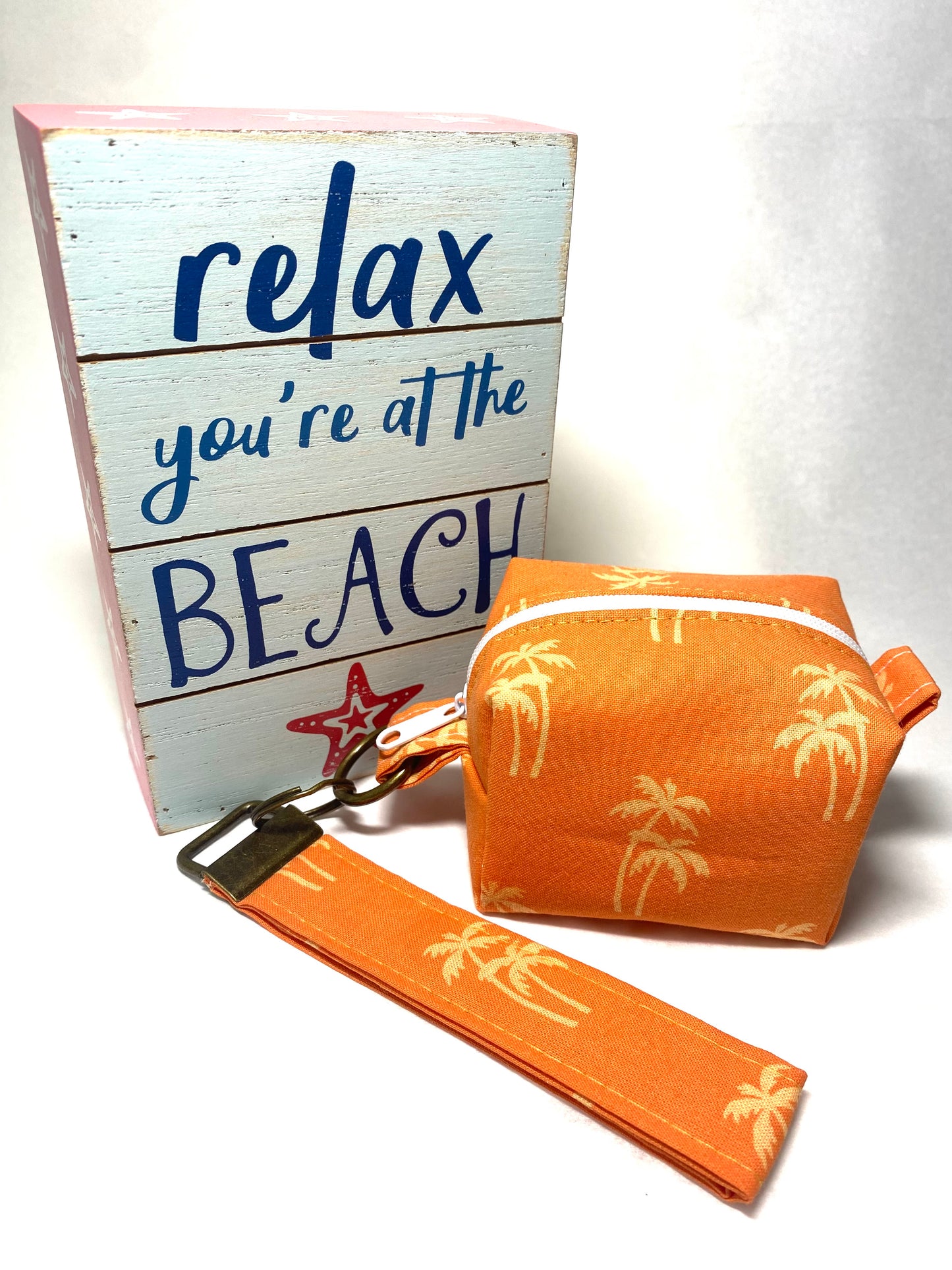 Mini Island Life Zipped Keychain Pouch-Gold Palms