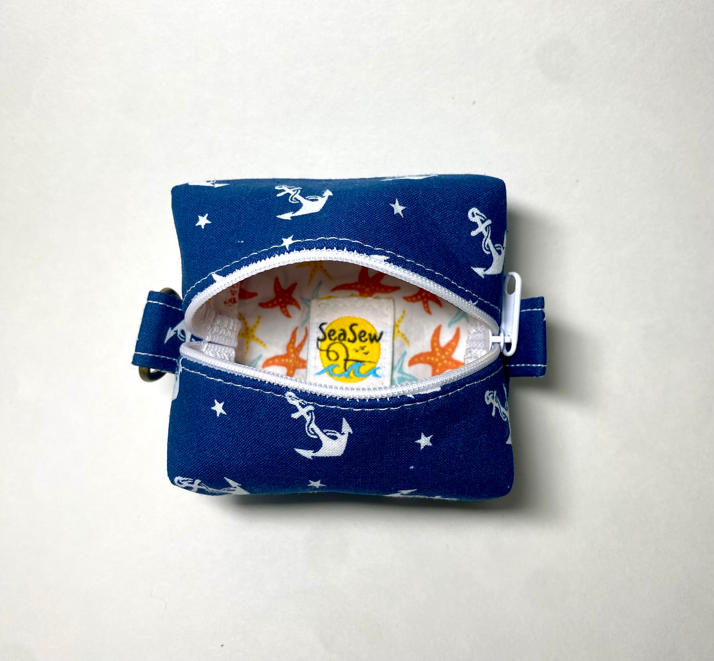 Small Island Life Zipped Keychain Pouch-White Anchors