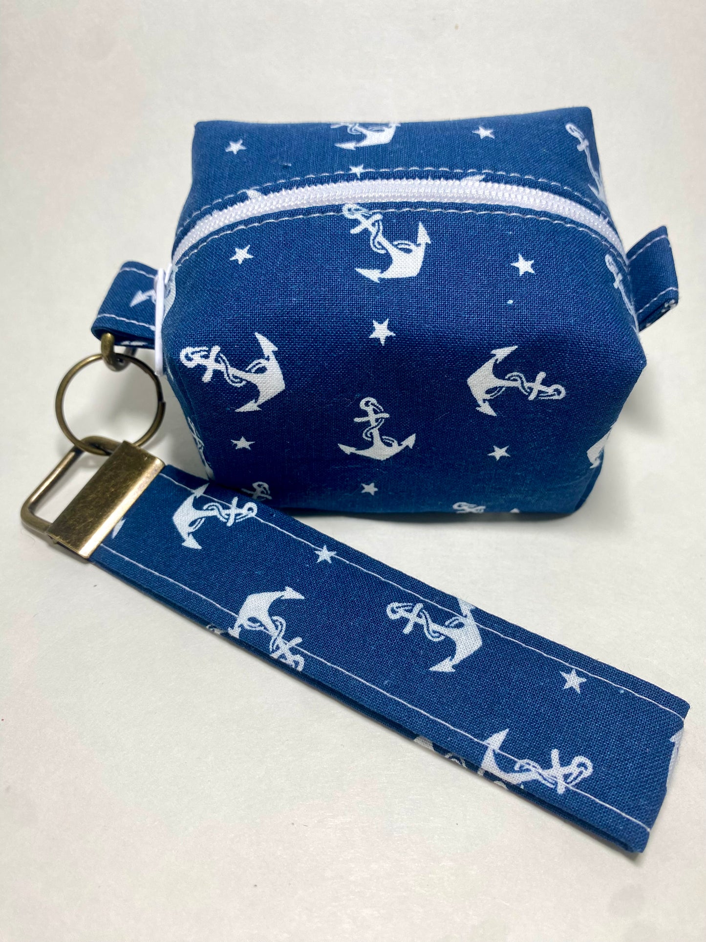 Small Island Life Zipped Keychain Pouch-White Anchors