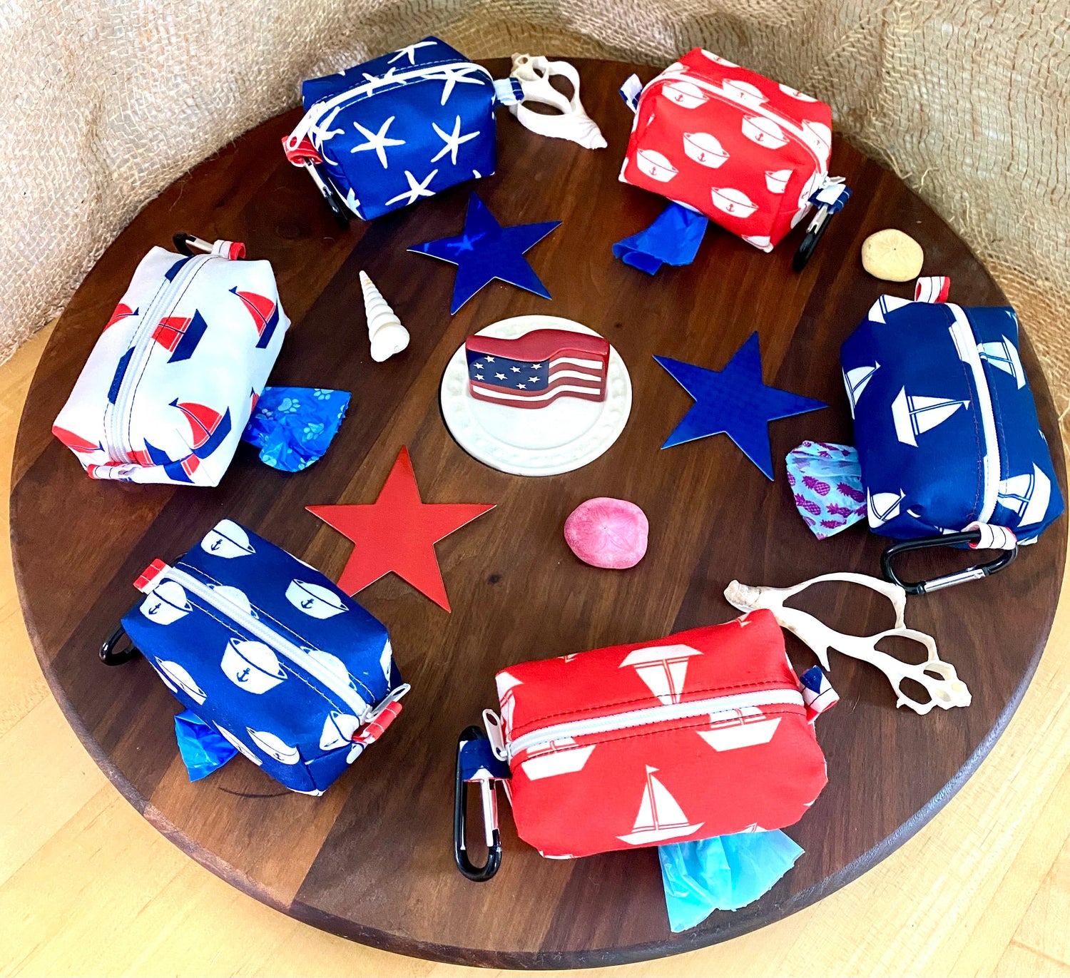 Patriotic Nautical Poo Bag Dispenser Pouches