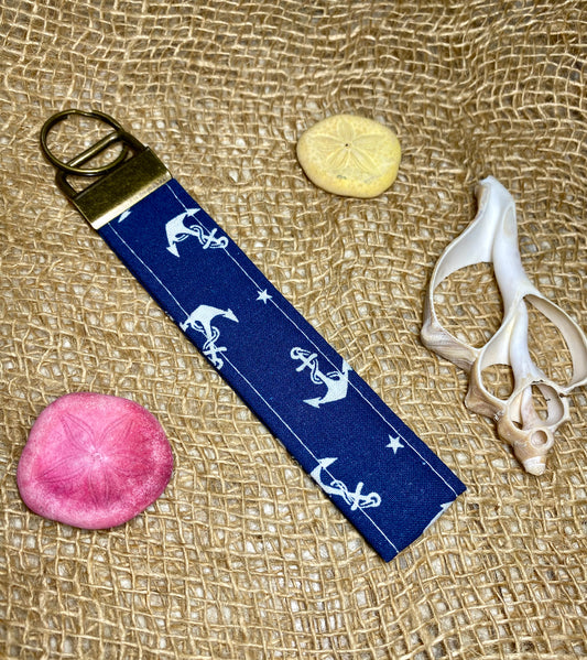 Island Life Wrist Strap Keychain-White Anchors