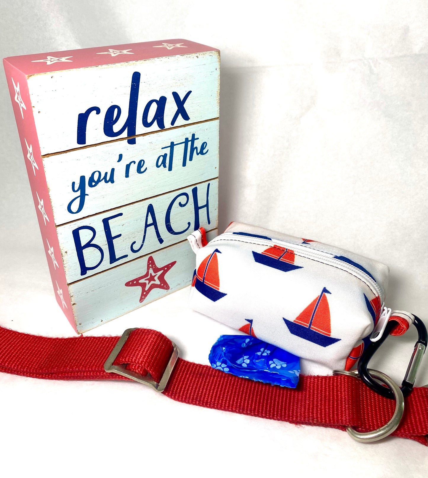 Red, White, & Blue Sailboats Pet Poo Bag Dispenser