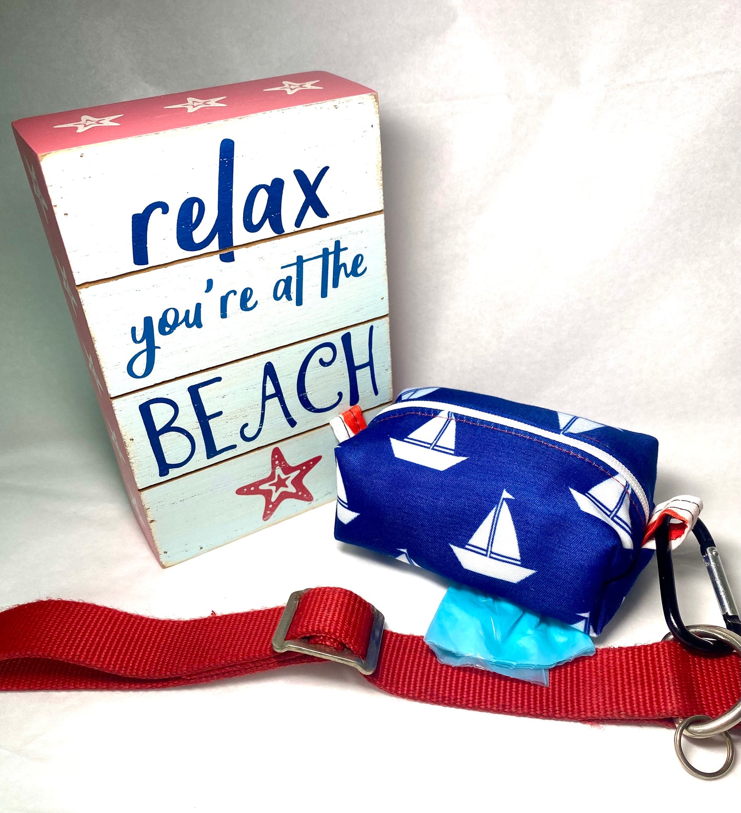 Patriotic Navy Blue Sailboats Pet Poo Bag Dispenser