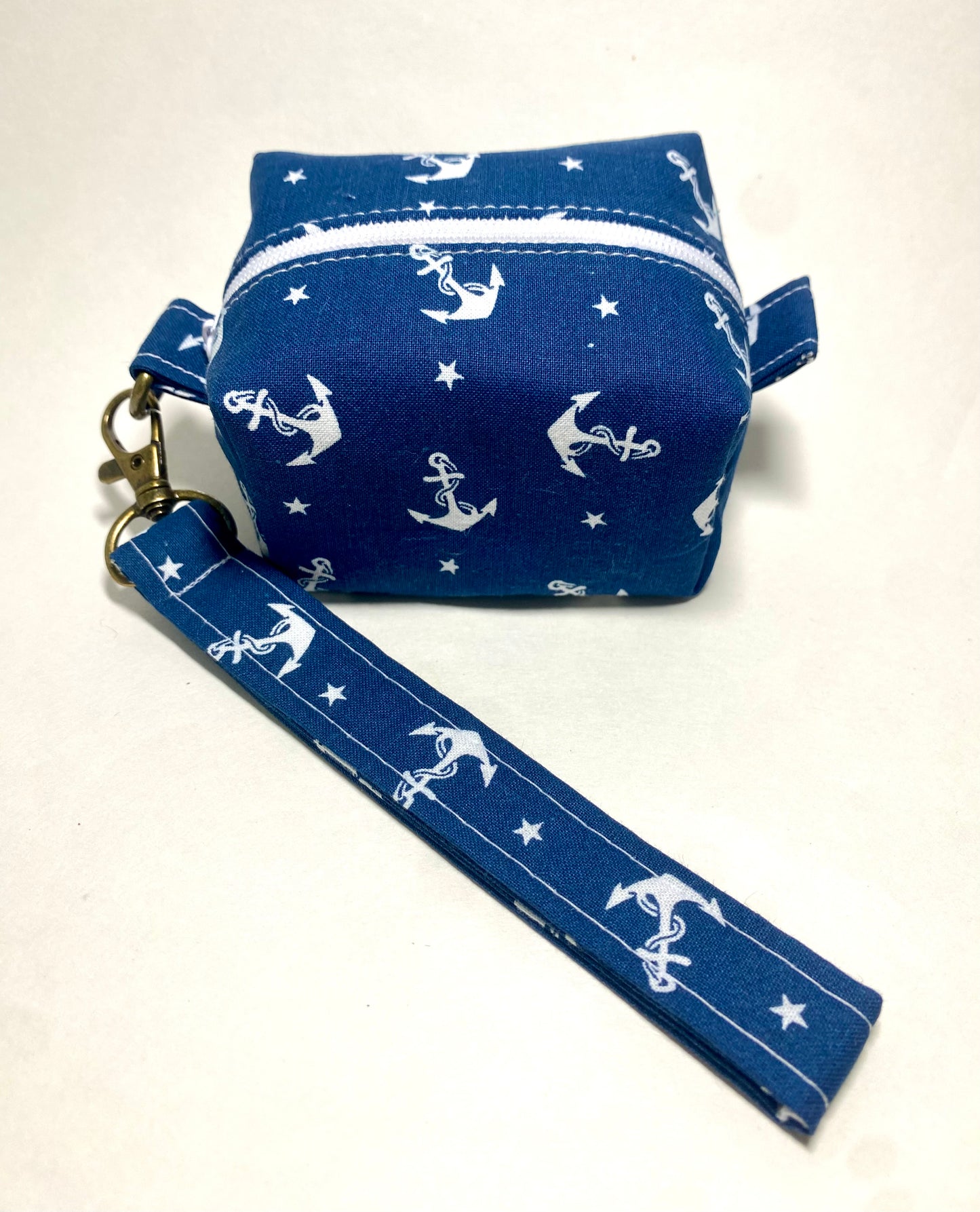 Small Island Life Zipped Keychain Pouch-White Anchors