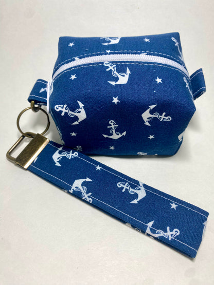 Small Island Life Zipped Keychain Pouch-White Anchors