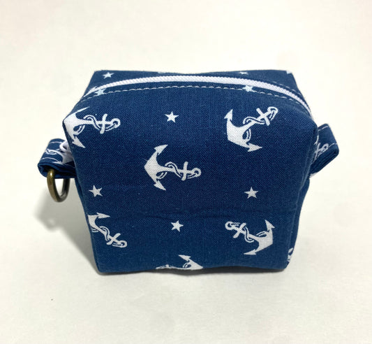 Mini Island Life Zipped Keychain Pouch-White Anchors