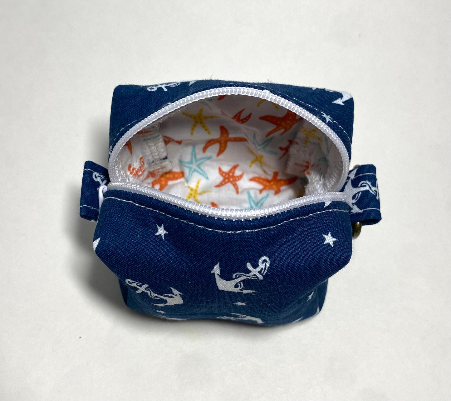 Mini Island Life Zipped Keychain Pouch-White Anchors