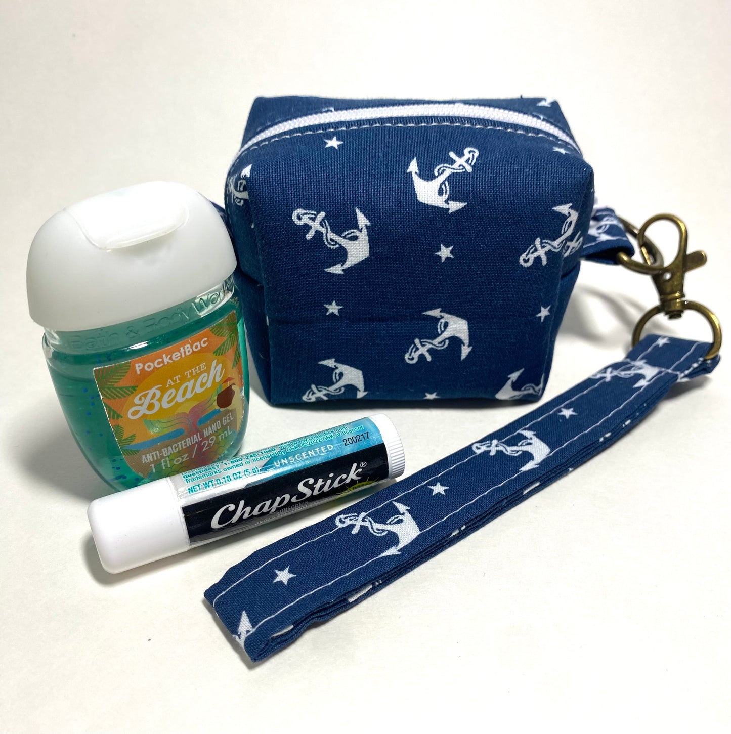 Mini Island Life Zipped Keychain Pouch-White Anchors