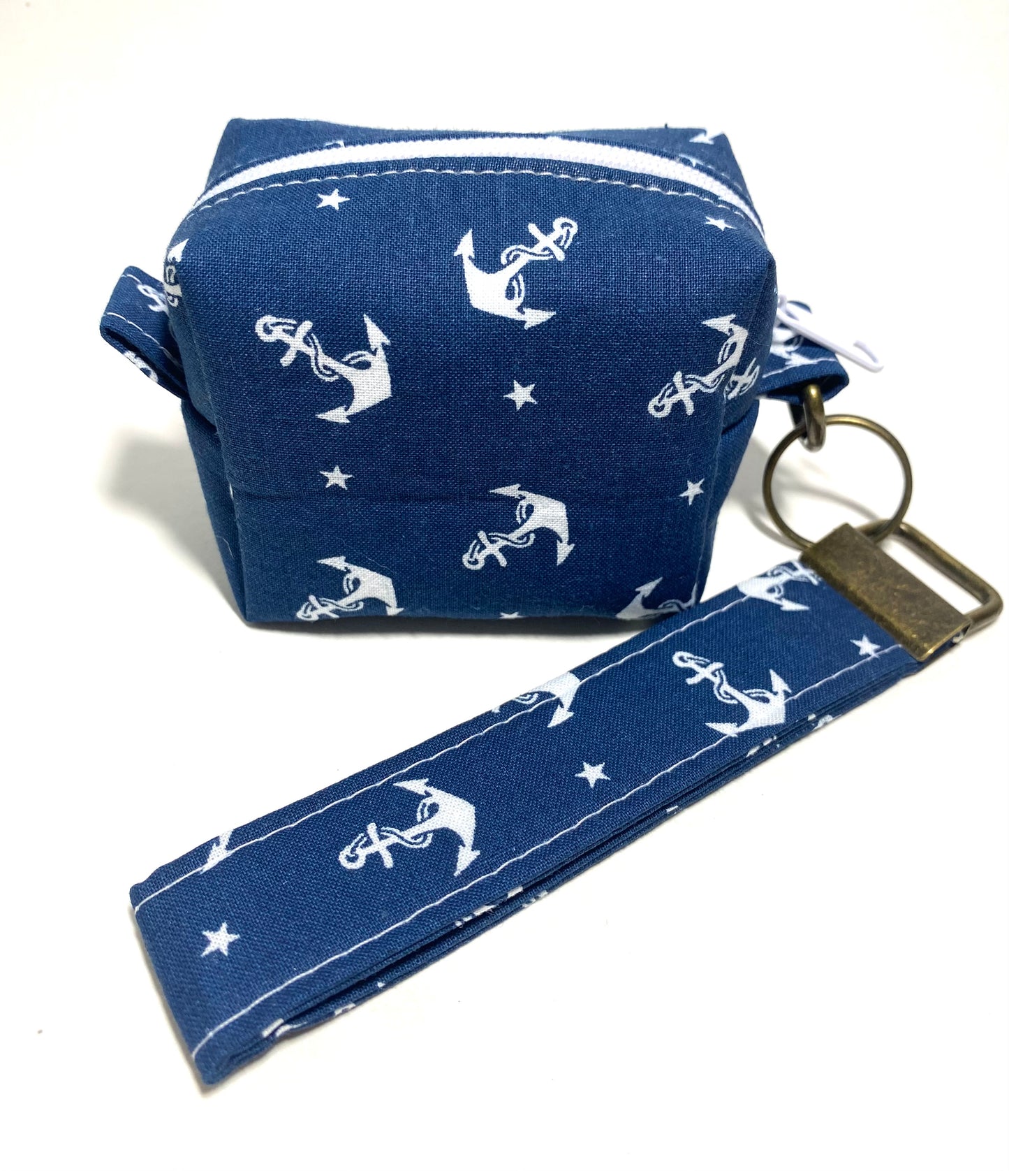 Mini Island Life Zipped Keychain Pouch-White Anchors