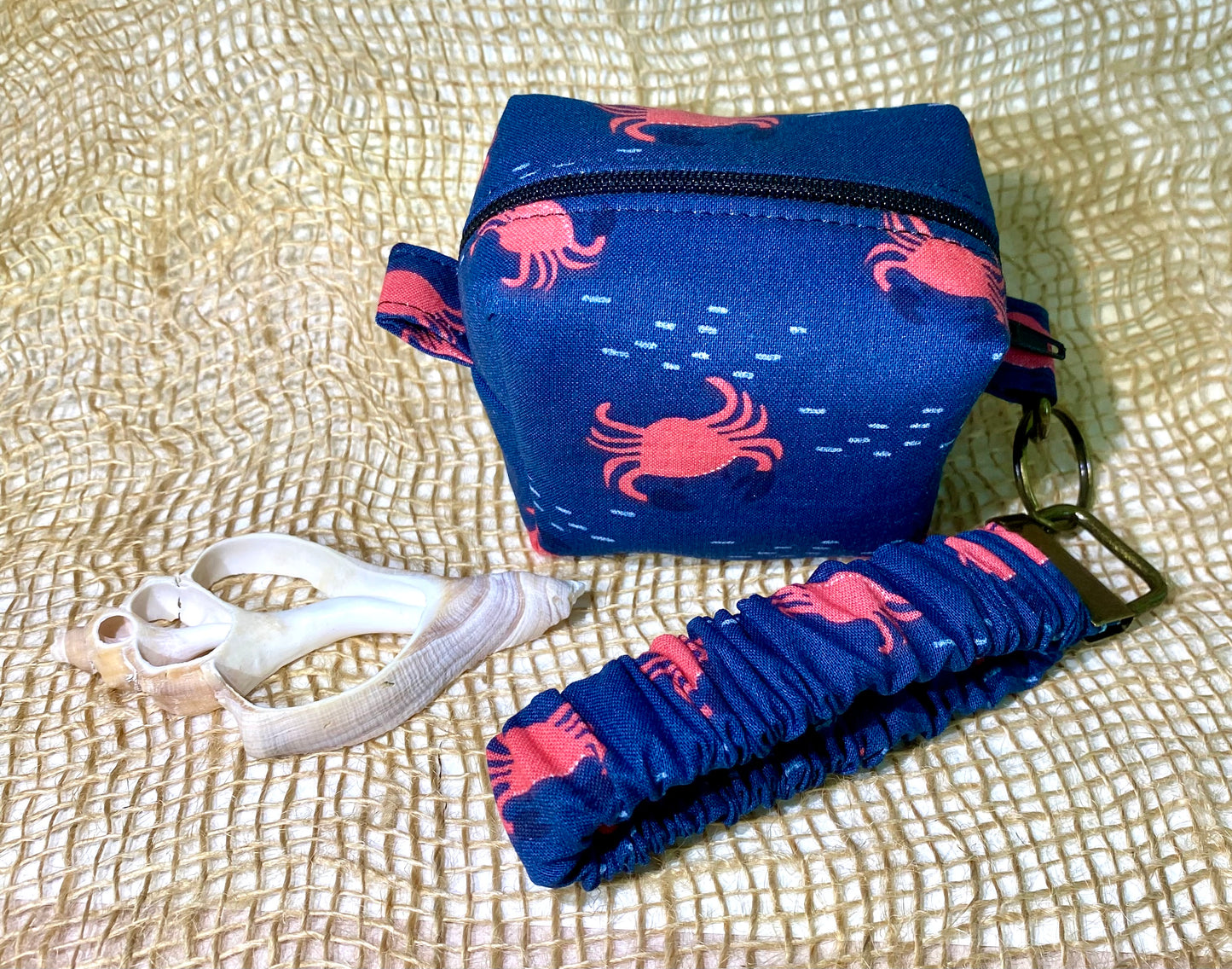 Mini Island Life Zipped Keychain Pouch-Red Crabs