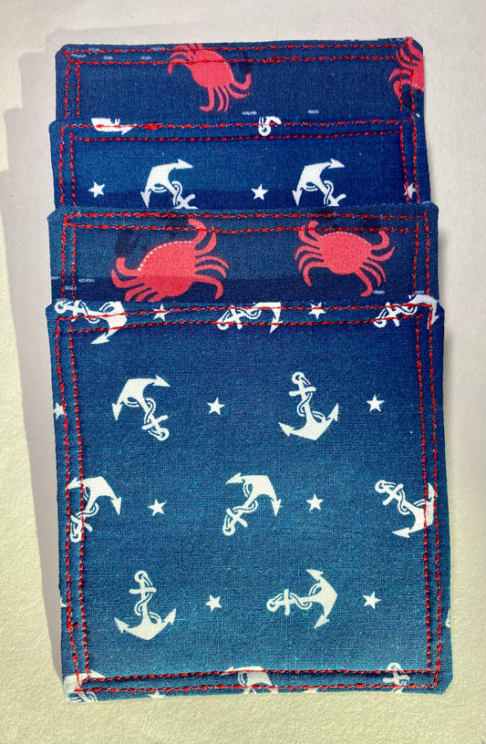 Crabby Anchors Reversible Quilted Coasters - Set of Four (4)