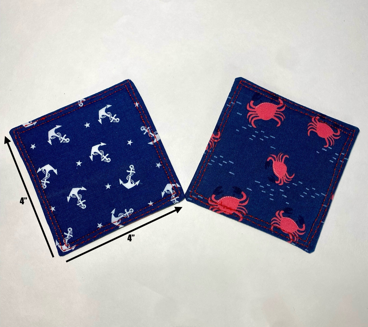 Crabby Anchors Reversible Quilted Coasters - Set of Two (2)