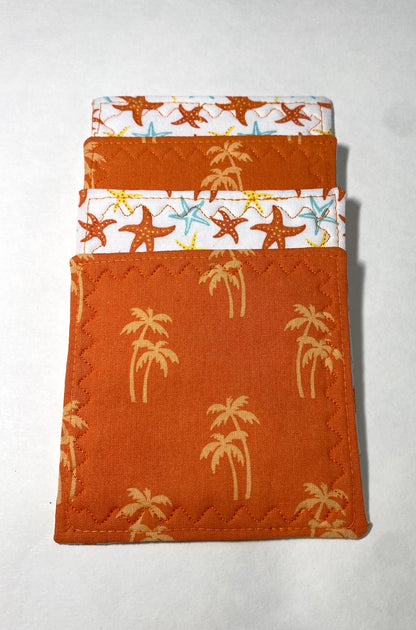 Starfish & Palms Reversible Quilted Coasters - Set of Two (2)
