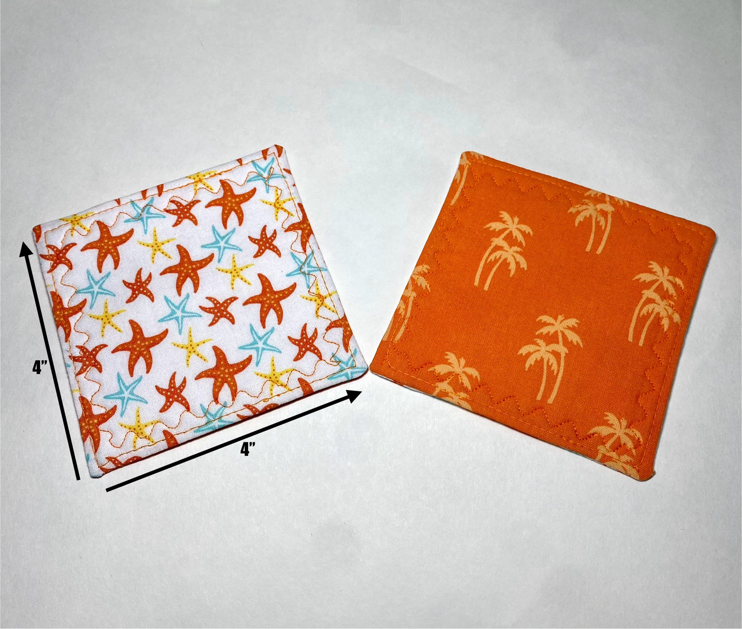 Starfish & Palms Reversible Quilted Coasters - Set of Two (2)