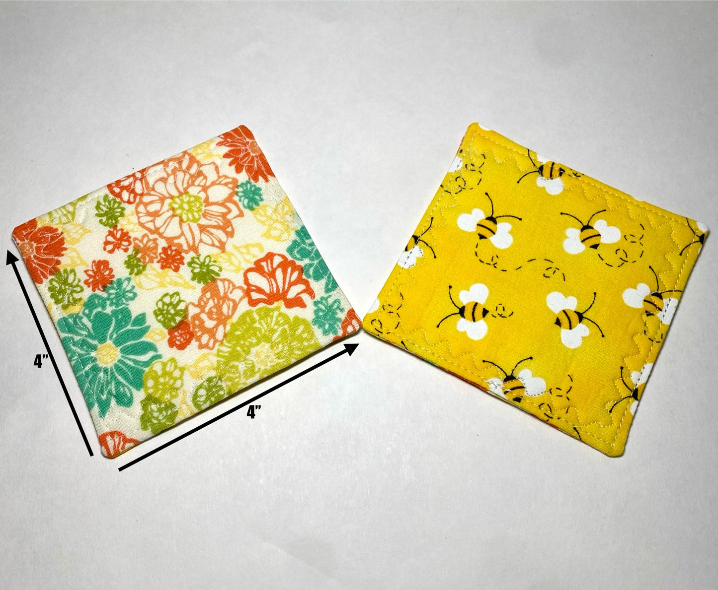 Keys Bees & Blooms Reversible Quilted Coasters - Set of Two (2)