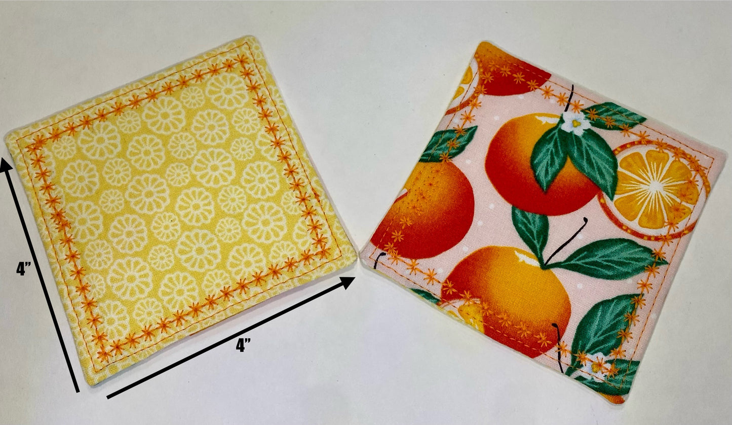 Sunshine & Citrus Reversible Quilted Coasters - Set of Two (2)